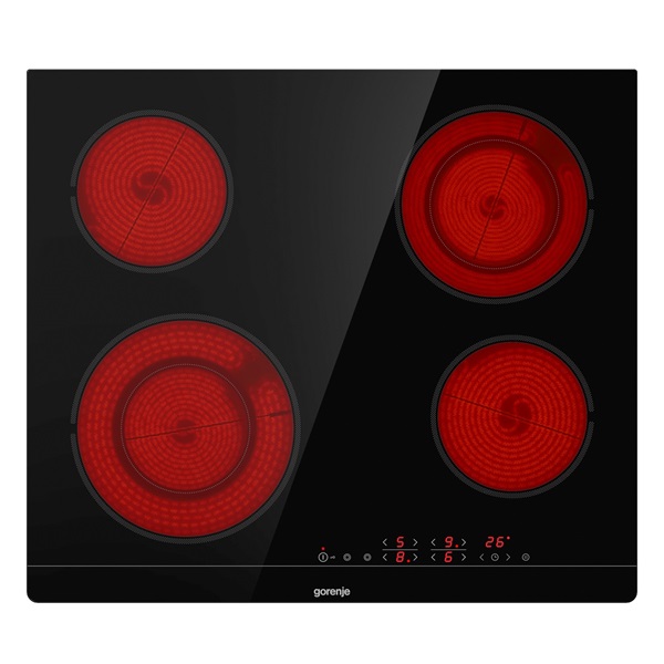 Gorenje ECT644BSC fekete, beépíthető, elektromos üvegkerámia, főzőzóna: 4, beépíthető méret: 56cm, főzőlap
