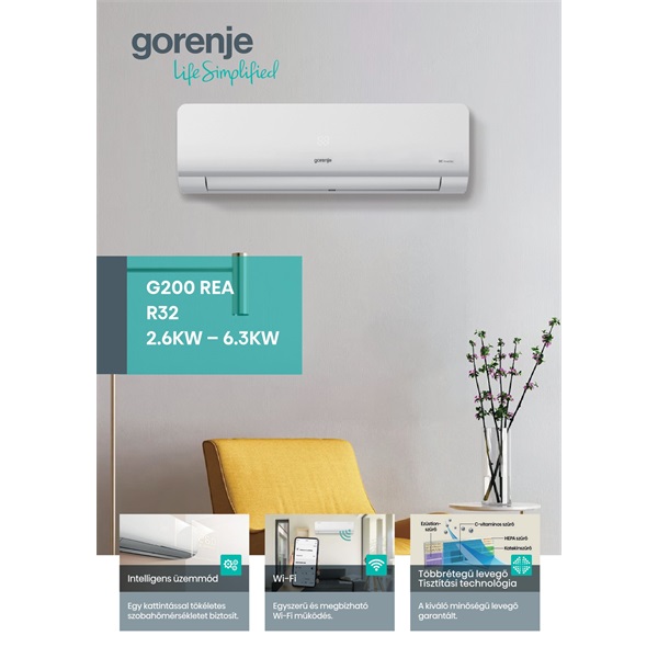 Gorenje Rea 2,6KW split klíma beépített WIFI REA26 KC