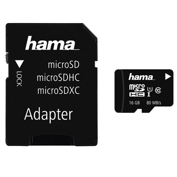 HAMA 16GB SD micro (SDHC Class 10 UHS-I) memória kártya adapterrel