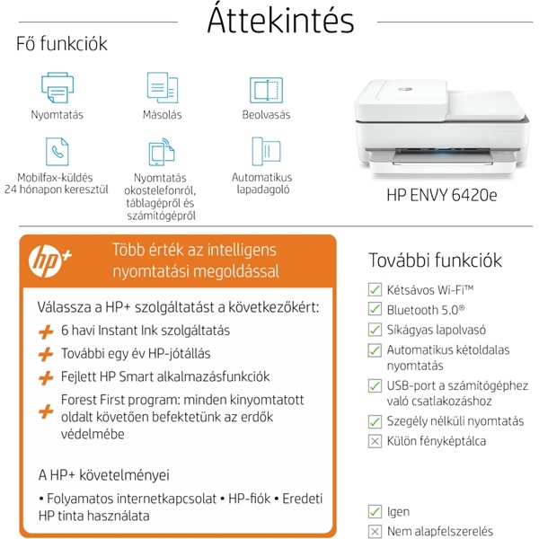 HP Envy Pro 6420E AiO multifunkciós tintasugaras Instant Ink ready nyomtató