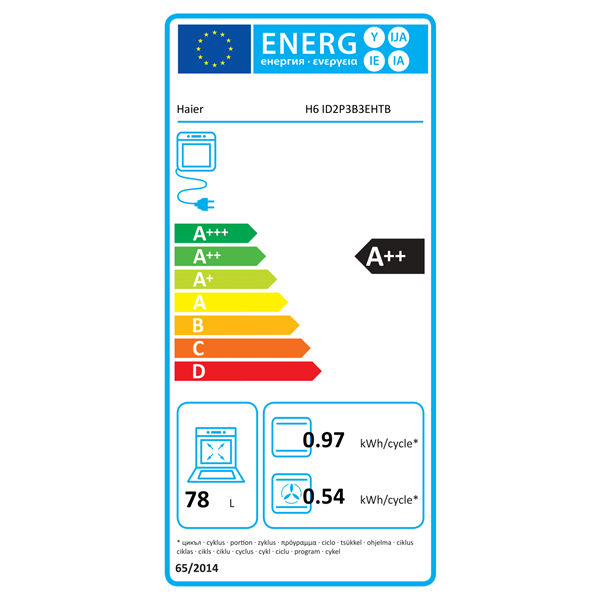 Haier H6 ID2P3B3EHTB fekete, beépíthető, sütőtér: 78L, sütő