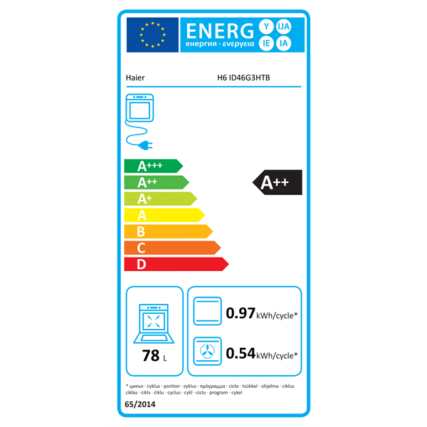 Haier H6 ID46G3HTB fekete, beépíthető, sütőtér: 78L, sütő