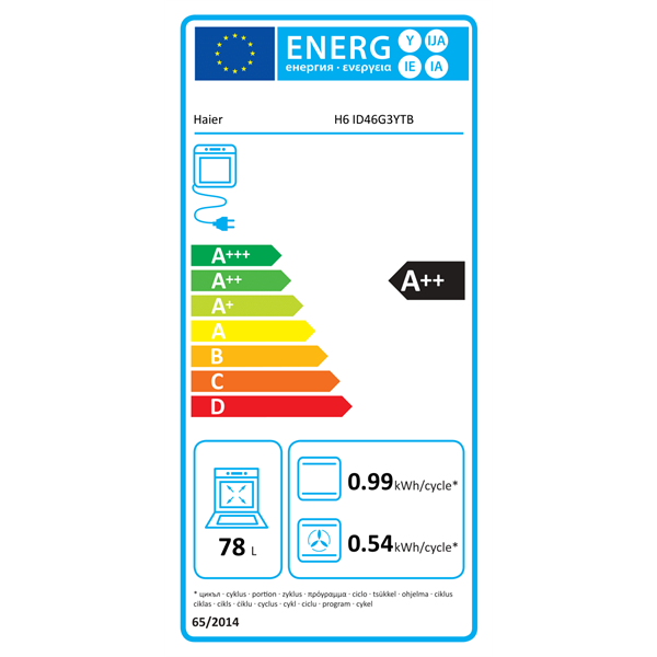Haier H6 ID46G3YTB fekete, beépíthető, sütőtér: 78L, sütő