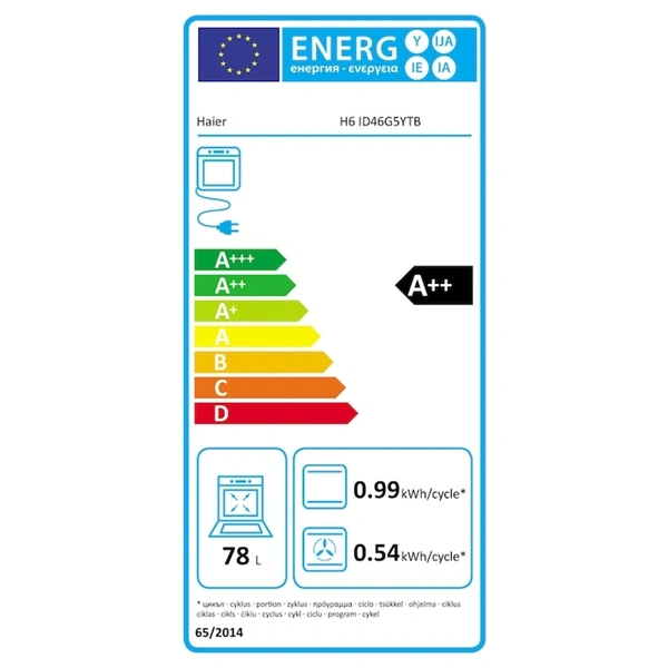 Haier H6 ID46G5YTB fekete, sütőtér:78L,  grill, légkeverés,beépíthető sütő