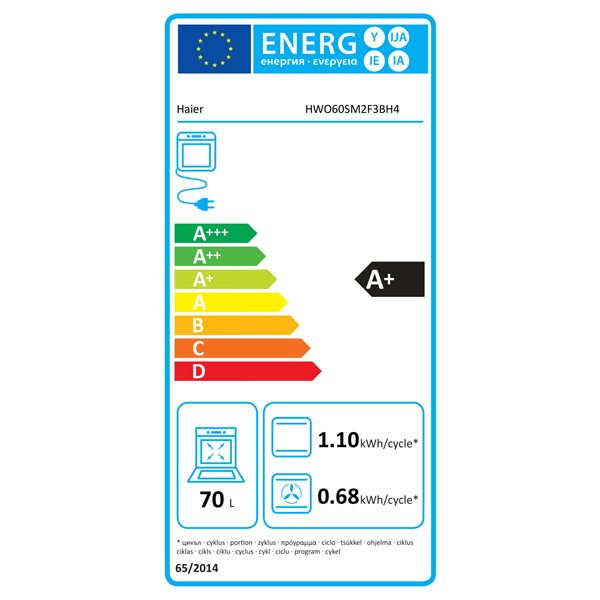 Haier HWO60SM2F3BH4 fekete, beépíthető, sütőtér: 70L, sütő