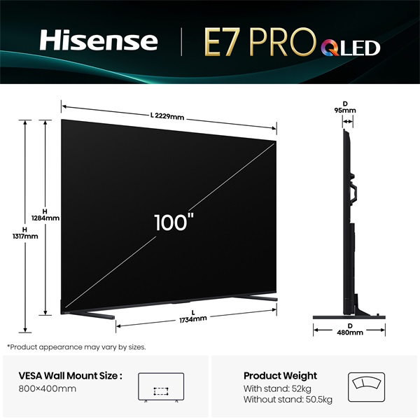 Hisense 100" 100E7QPRO 4K UHD Smart Gamer QLED TV