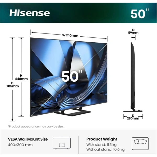 Hisense 50" 50U7SE 4K UHD Smart MiniLED TV