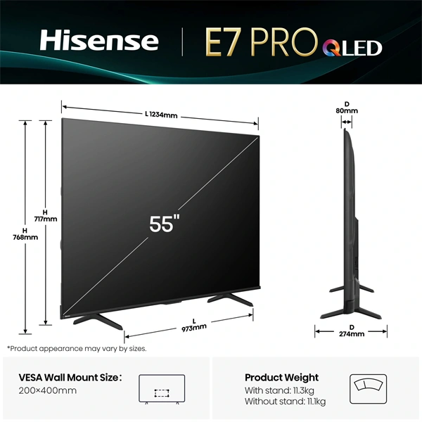 Hisense 55" 55E7QPRO 4K UHD Smart Gamer QLED TV (Újszerű)