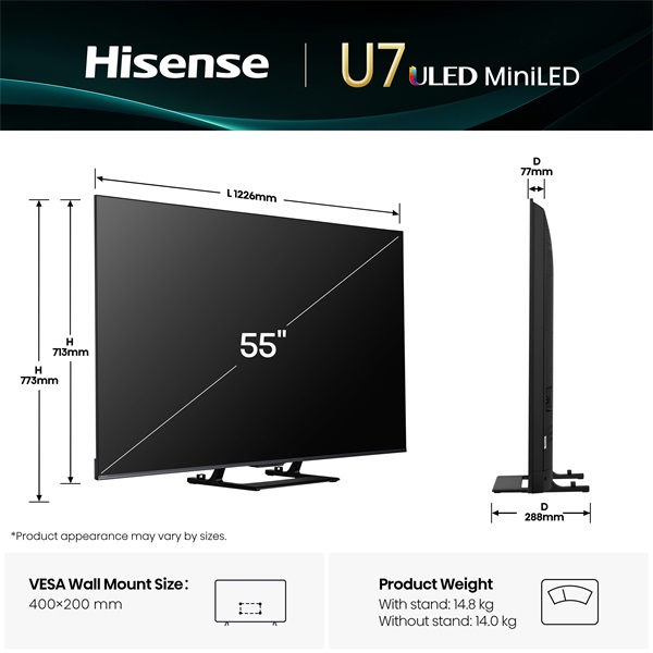 Hisense 55" 55U7Q 4K UHD Smart MiniLED ULED TV