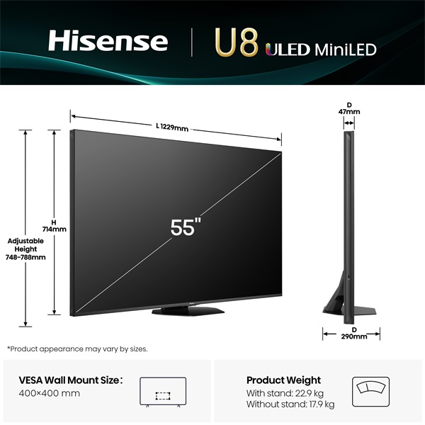 Hisense 55" 55U8Q 4K UHD Smart MiniLED ULED TV
