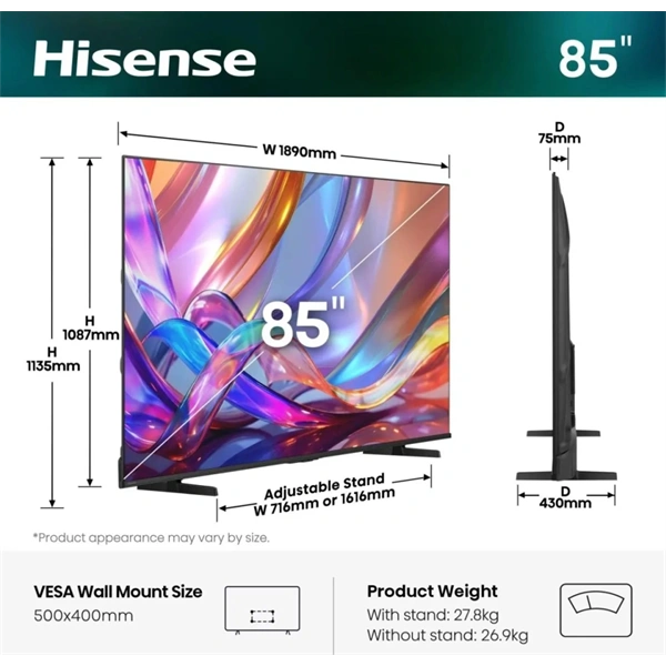 Hisense 85" 85E7S 4K UHD Smart QLED TV