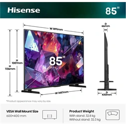 Hisense 85" 85E7S PRO 4K UHD Smart QLED TV