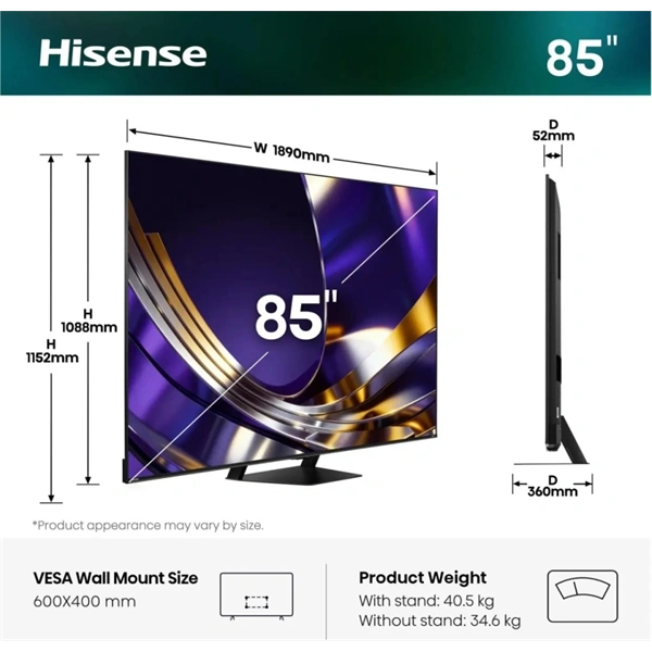 Hisense 85" 85U7S PRO 4K UHD Smart MiniLED TV