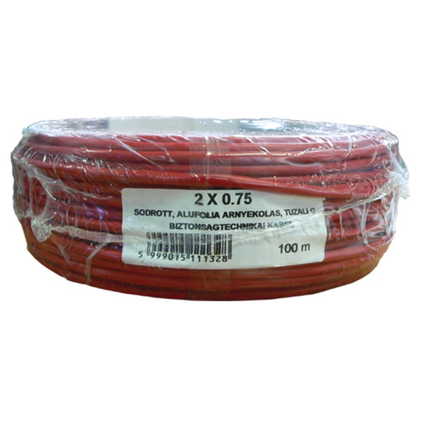 Honnor Security 2x0.75R tűzjelző kábel 0,75 mm2 névleges keresztmetszetű, sodrott réz erek, piros PVC köpeny, árnyékolt