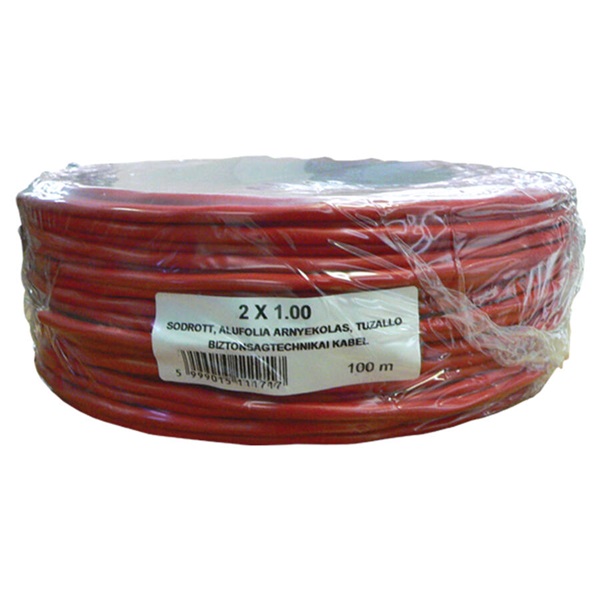 Honnor Security 2x1R 2 eres tűzjelző kábel, 1 mm2 névleges keresztmetszetű, sodrott réz erek, piros PVC köpeny, árny.
