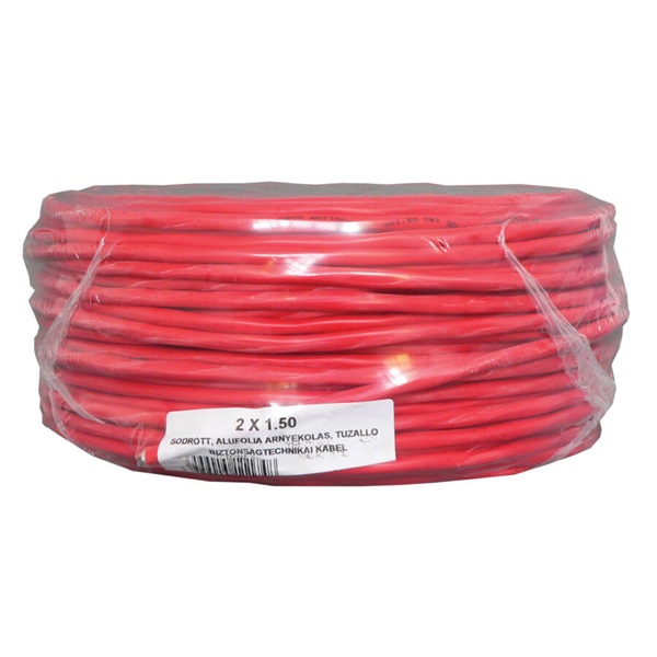 Honnor Security 2x1,5R 2 eres tűzjelző kábel, 1,5 mm2 névleges keresztmetszetű sodrott réz erek, piros PVC köpeny, árny.