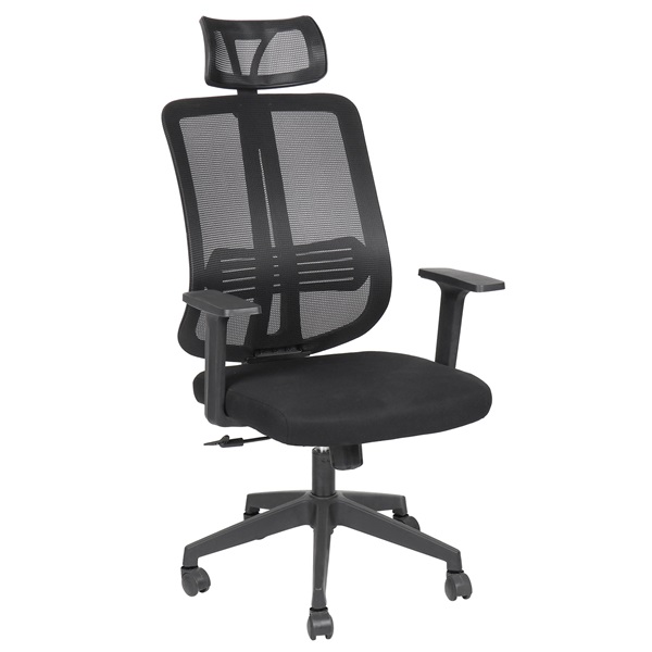 IRISOffice Felix fekete, ergonómikus, szövet-hálós irodai forgószék fejtámasszal