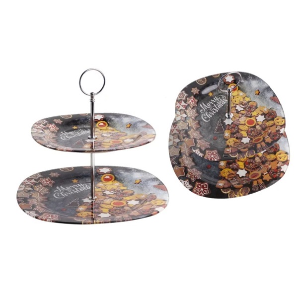 IRIS 2 szintes üveg sütikináló  mézeskalács minta 20cm+25cm