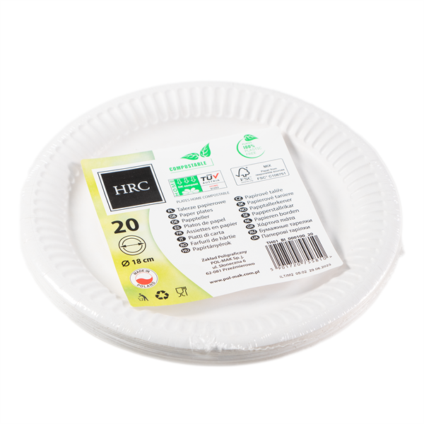 IRIS Fehér papír tányérok 18 cm átmérőjű, 20db/csomag 