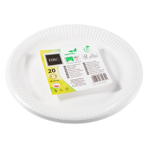 IRIS Fehér papír tányérok 22,7 cm átmérőjű, 20db/csomag 