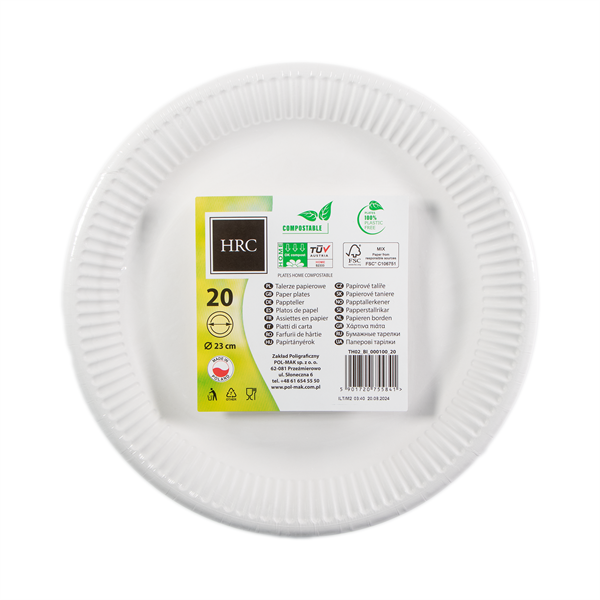 IRIS Fehér papír tányérok 22,7 cm átmérőjű, 20db/csomag 