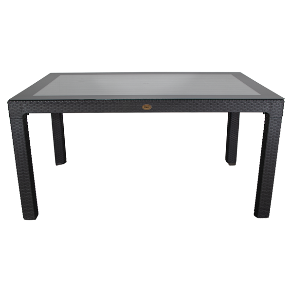 IRIS GF-220A ECO antracit műanyag kerti asztal rattan üveglappal 90x150cm