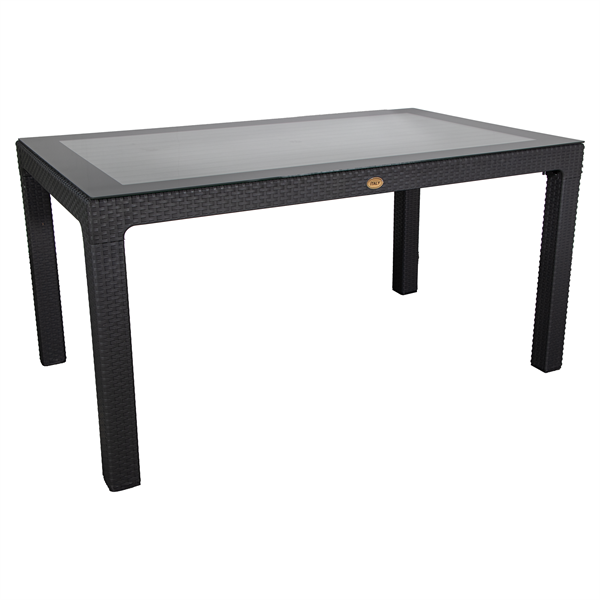 IRIS GF-220A ECO antracit műanyag kerti asztal rattan üveglappal 90x150cm