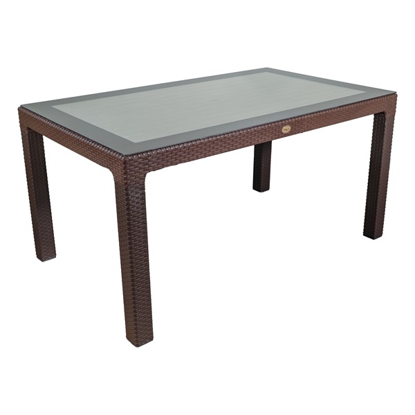 IRIS GF-220BR ECO barna műanyag kerti asztal rattan üveglappal 90x150cm