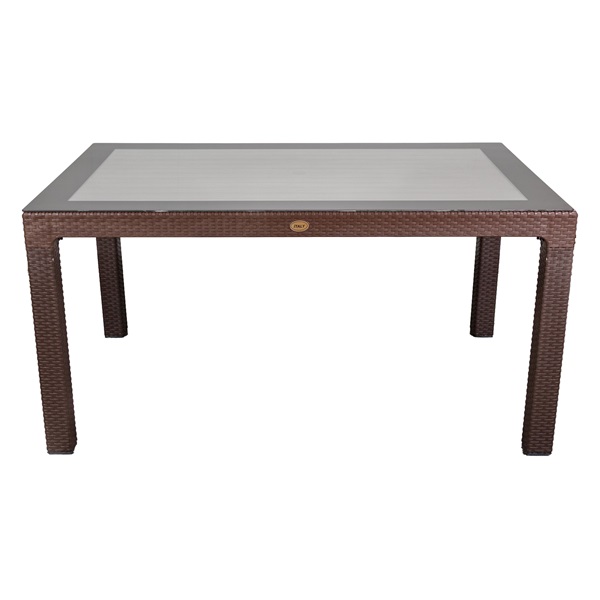 IRIS GF-220BR ECO barna műanyag kerti asztal rattan üveglappal 90x150cm