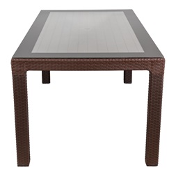 IRIS GF-220BR ECO barna műanyag kerti asztal rattan üveglappal 90x150cm