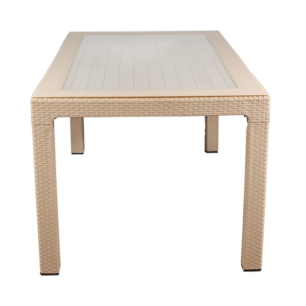 IRIS GF-810C ORIGINAL CAPPUCCINO műanyag kerti asztal rattan üveglappal 90x150cm