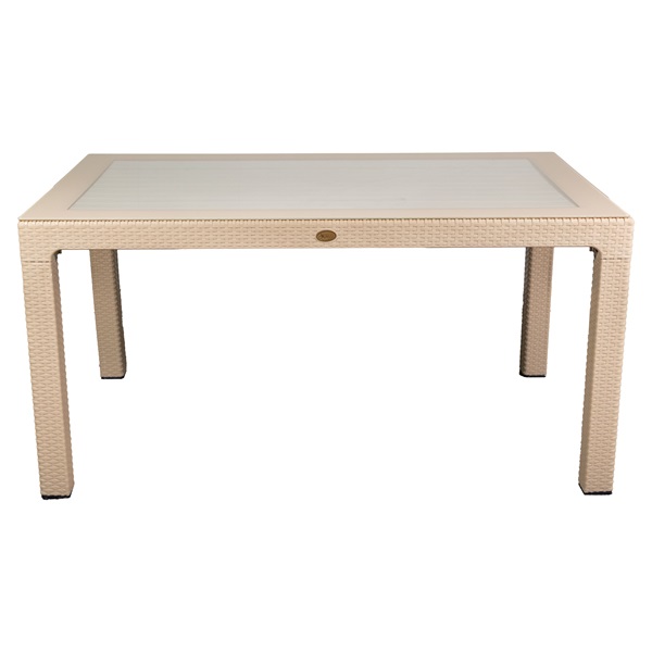 IRIS GF-810C ORIGINAL CAPPUCCINO műanyag kerti asztal rattan üveglappal 90x150cm