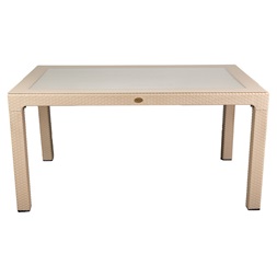 IRIS GF-810C ORIGINAL CAPPUCCINO műanyag kerti asztal rattan üveglappal 90x150cm