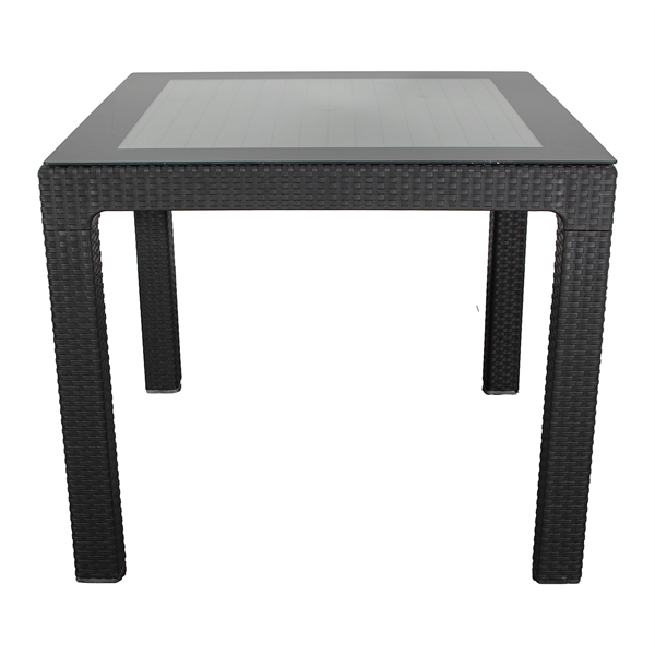IRIS GF-820A ORIGINAL antracit műanyag kerti asztal rattan üveglappal 90x90cm
