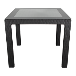 IRIS GF-820A ORIGINAL antracit műanyag kerti asztal rattan üveglappal 90x90cm