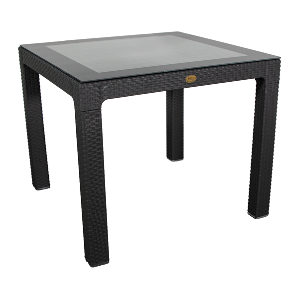 IRIS GF-820A ORIGINAL antracit műanyag kerti asztal rattan üveglappal 90x90cm