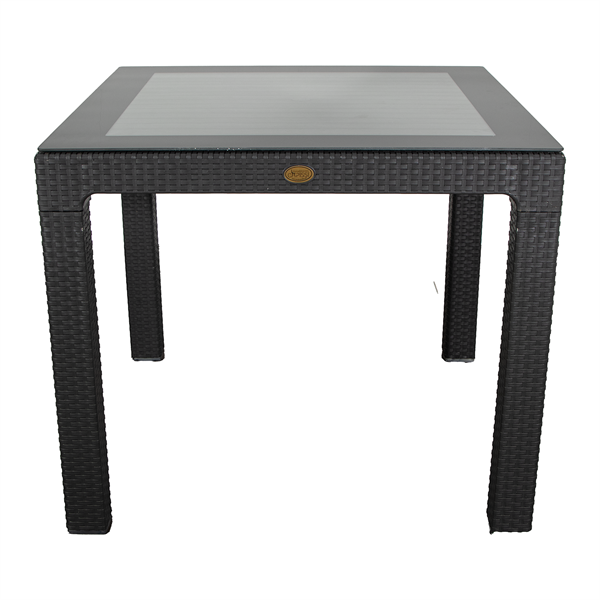 IRIS GF-820A ORIGINAL antracit műanyag kerti asztal rattan üveglappal 90x90cm