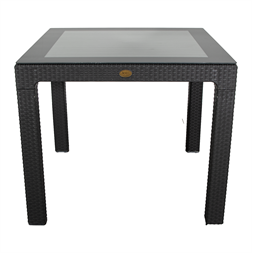 IRIS GF-820A ORIGINAL antracit műanyag kerti asztal rattan üveglappal 90x90cm
