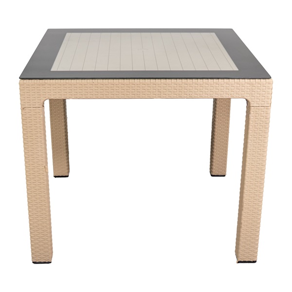 IRIS GF-820C ORIGINAL CAPPUCCINO műanyag kerti asztal rattan üveglappal 90x90cm