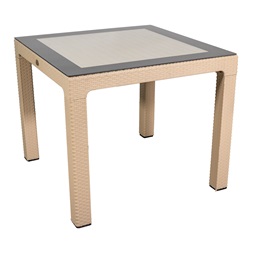IRIS GF-820C ORIGINAL CAPPUCCINO műanyag kerti asztal rattan üveglappal 90x90cm
