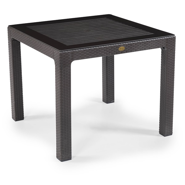 IRIS GF-820BR ORIGINAL barna műanyag kerti asztal rattan üveglappal 90x90cm