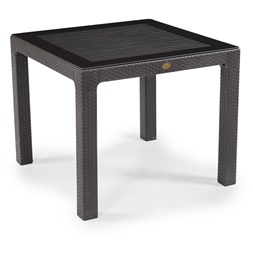 IRIS GF-820BR ORIGINAL barna műanyag kerti asztal rattan üveglappal 90x90cm