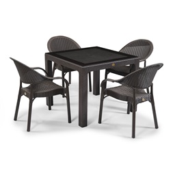 IRIS GF-820BR ORIGINAL barna műanyag kerti asztal rattan üveglappal 90x90cm