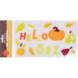 IRIS ablakzselé "hello ősz" felirat, tök és falevelek 15 x 30cm