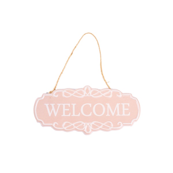 IRIS bádog akakasztós kopogtató, welcome felirattal, rózsaszín 17,5 cm
