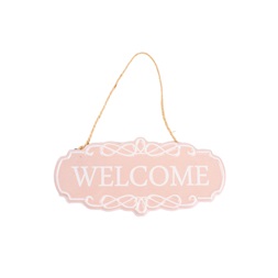 IRIS bádog akakasztós kopogtató, welcome felirattal, rózsaszín 17,5 cm