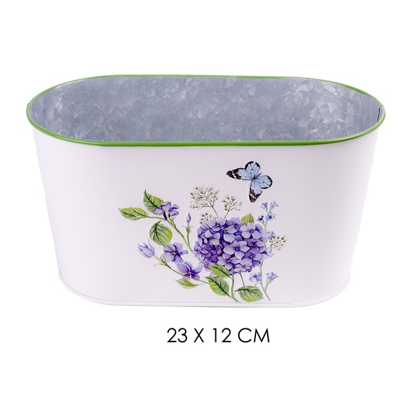IRIS bádog kaspó ovál hortenzia 23x12cm