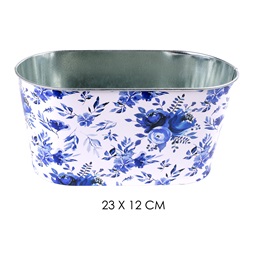 IRIS bádog kaspó ovál kék virág 23x12cm
