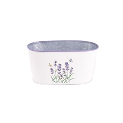 IRIS bádog kaspó ovál, levendula mintás, fehér 23 x 12 cm