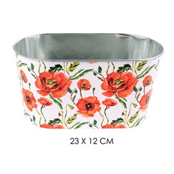 IRIS bádog kaspó ovál pir pipacs 23x12cm